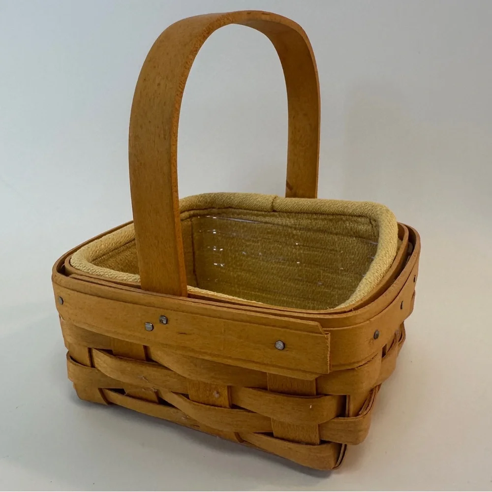 VTG Longaberger 2002 Tarragon‎ Lined Small Square 5” Berry Basket Light Yellow